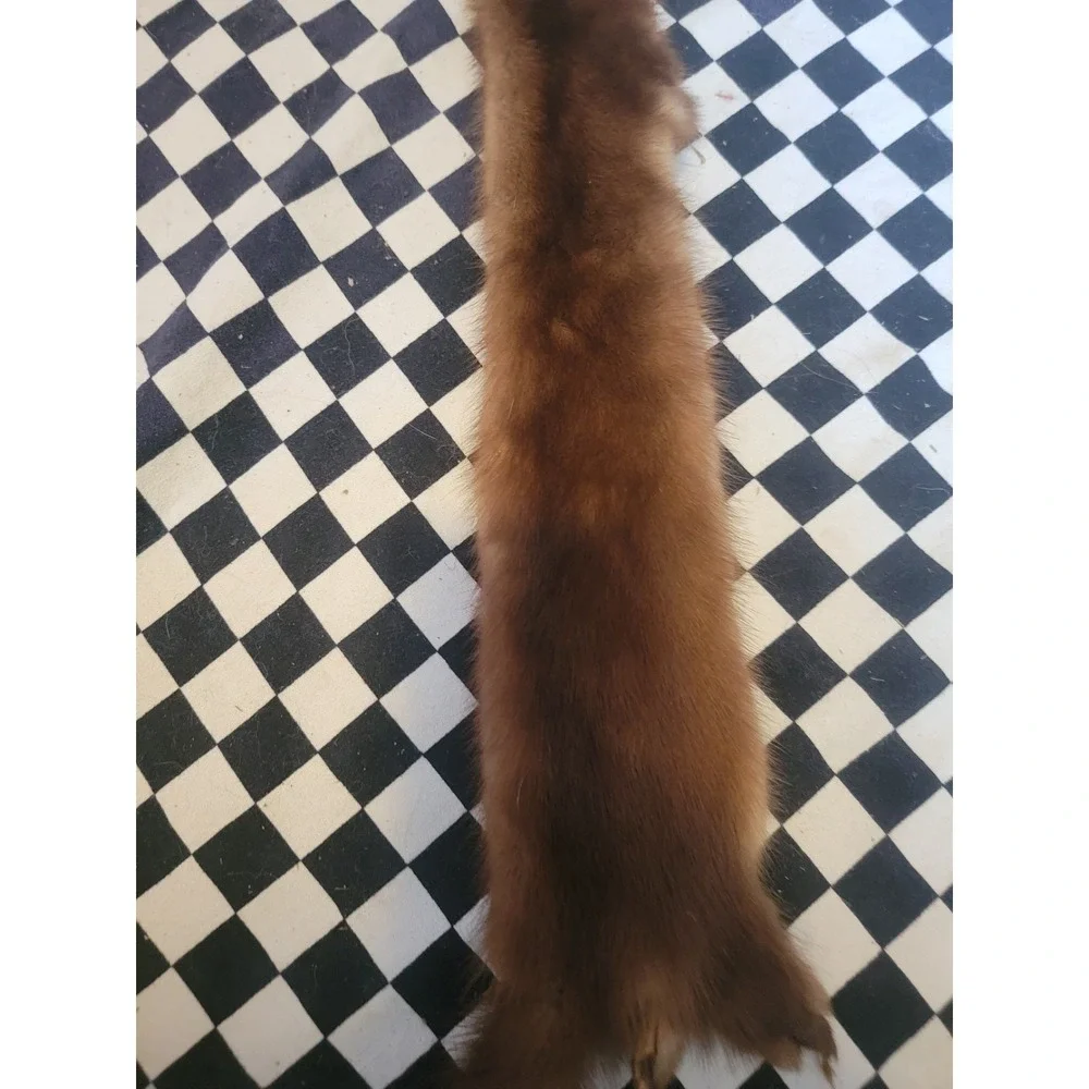 Vintage Real Fur Pelt Stole Mink Brown Taxidermy Craft Costume Prop
